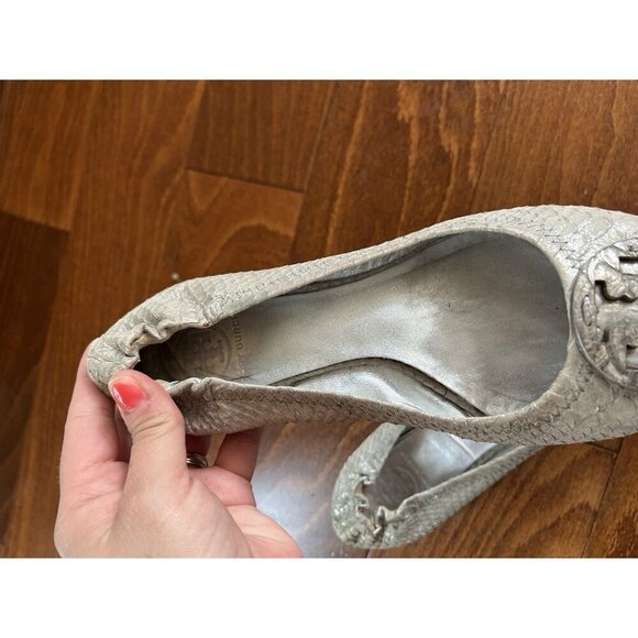 TORY BURCH Silver Snakeskin Leather Ballet Flats Size 8 leather - Picture 8 of 10